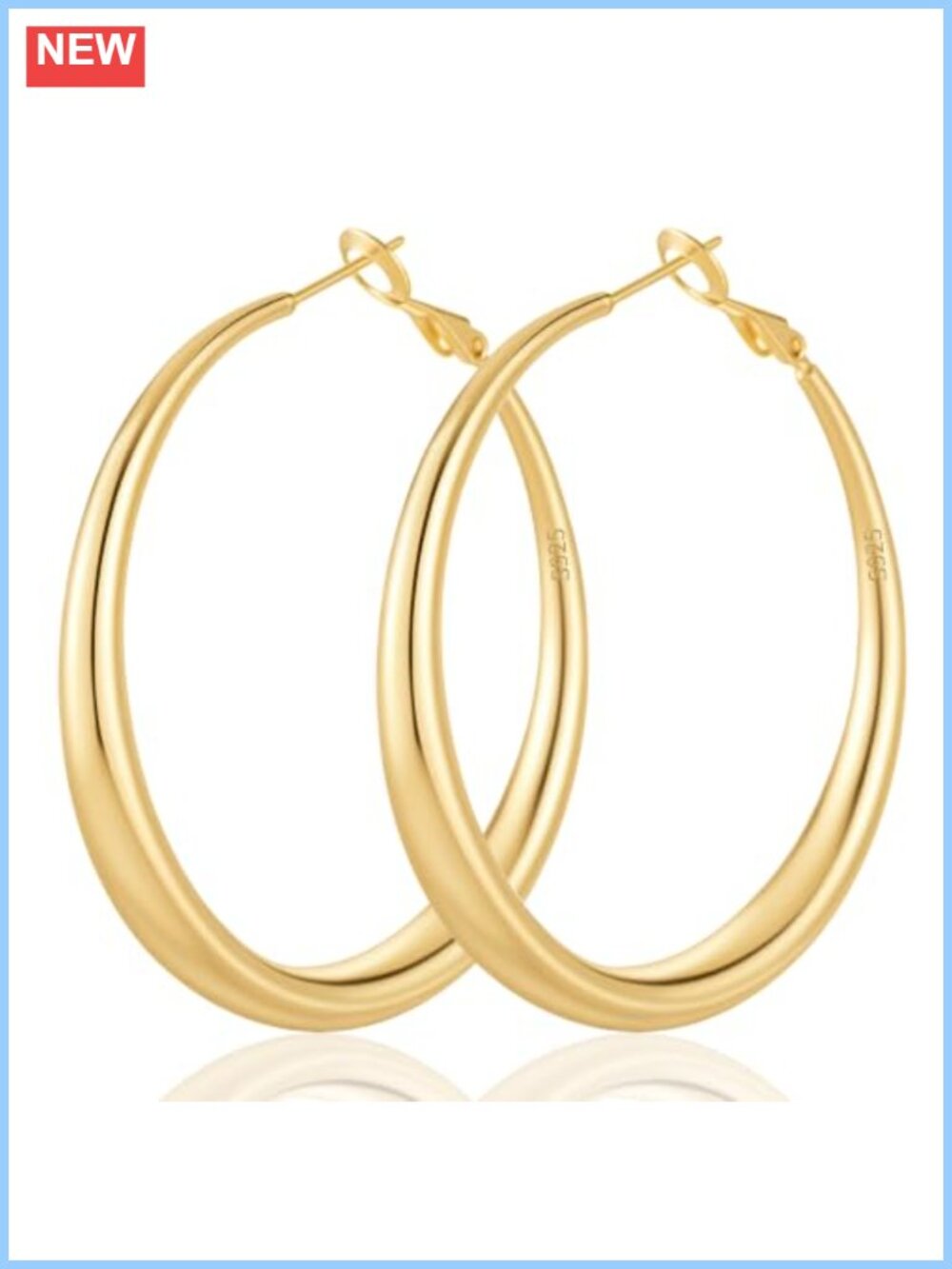 14K Gold Plated Hoop Earrings Hypoallergenic S925 Post Lightweight